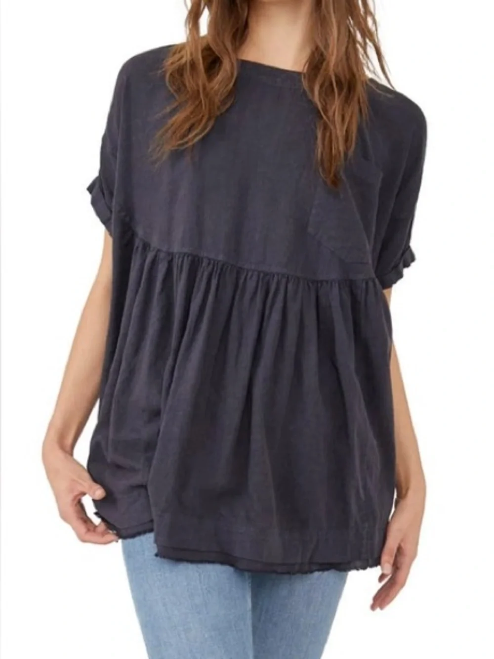 Free People moon city relaxed fit short sleeve gray blouse - Picture 2 of 10